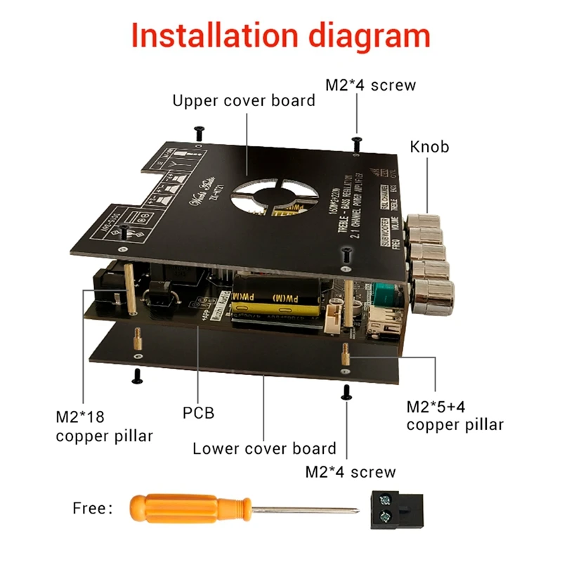 ZK-HT21 Bluetooth Power Amplifier Board 2.1 Channel 2X160w+220W Subwoofer TDA7498E Digital Amplifier Module With Case