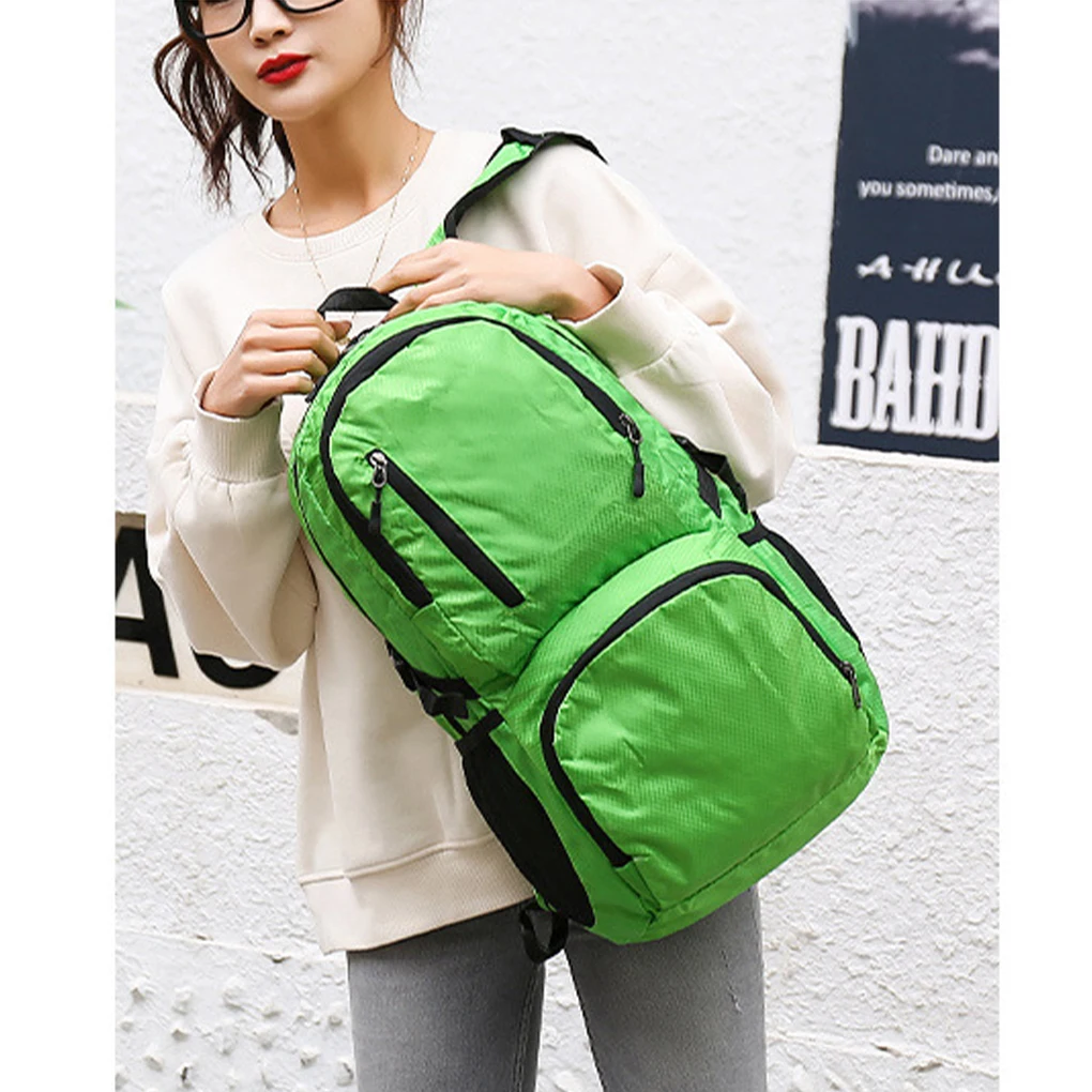 Nylon Portable Hiking Backpack - Soft Texture And Multiple Pouches Large Capacity Foldable Umbrella Green