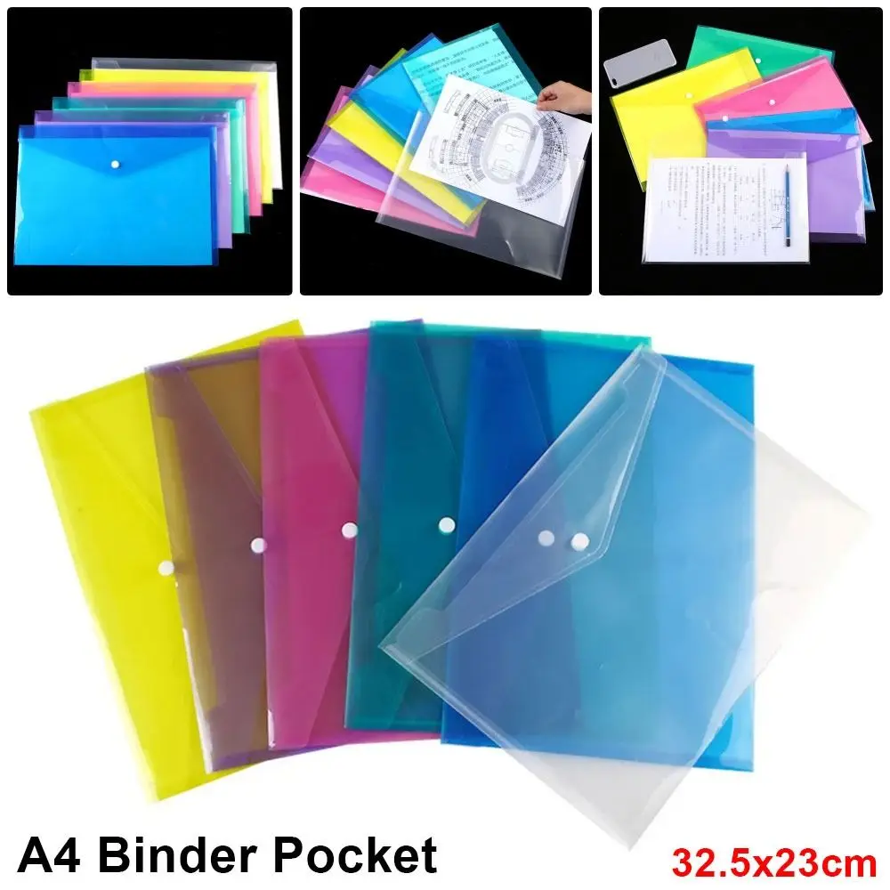 1Pcs with Snap Button A4 Binder Pocket Clear Plastic Document Files Folders Transparent Envelope Popper Wallets