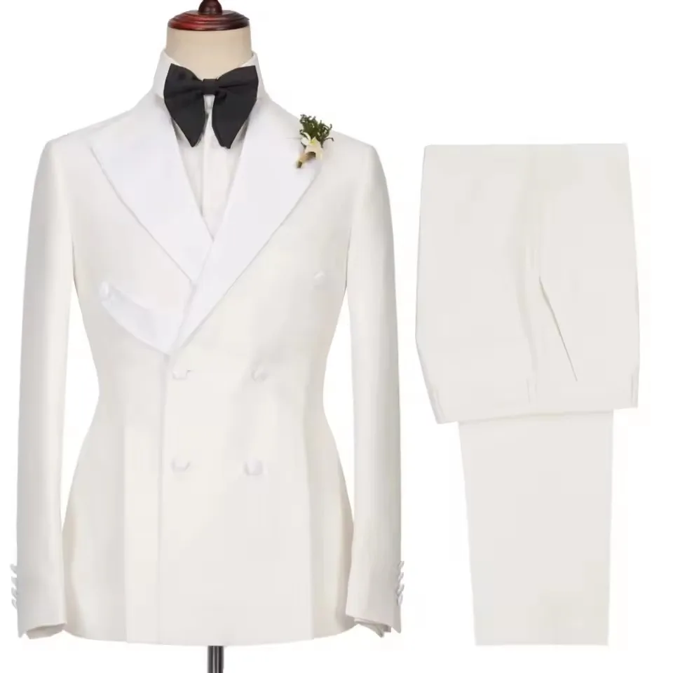 Men Suit 2 Pieces Black With Bright Lapel Double Button For Wedding Groom Banquet Work Birthday Business Daily Jacket And Pants