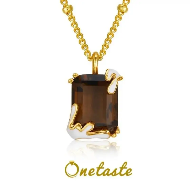 

CLEARANCE Natural Smoky Quartz 925 Sterling Silver Gold Plated Pendant Necklace Women Minimalist Geometric Crystal Necklaces