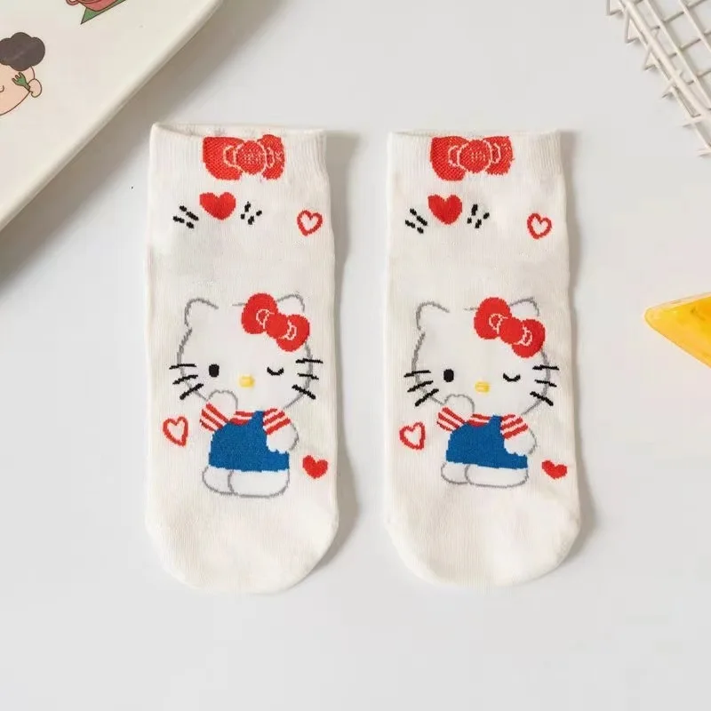 5 pares menina meias anime sanrio olá kitty kuromi primavera verão doce no tubo dos desenhos animados meias bonito meninas algodão casa quente meia