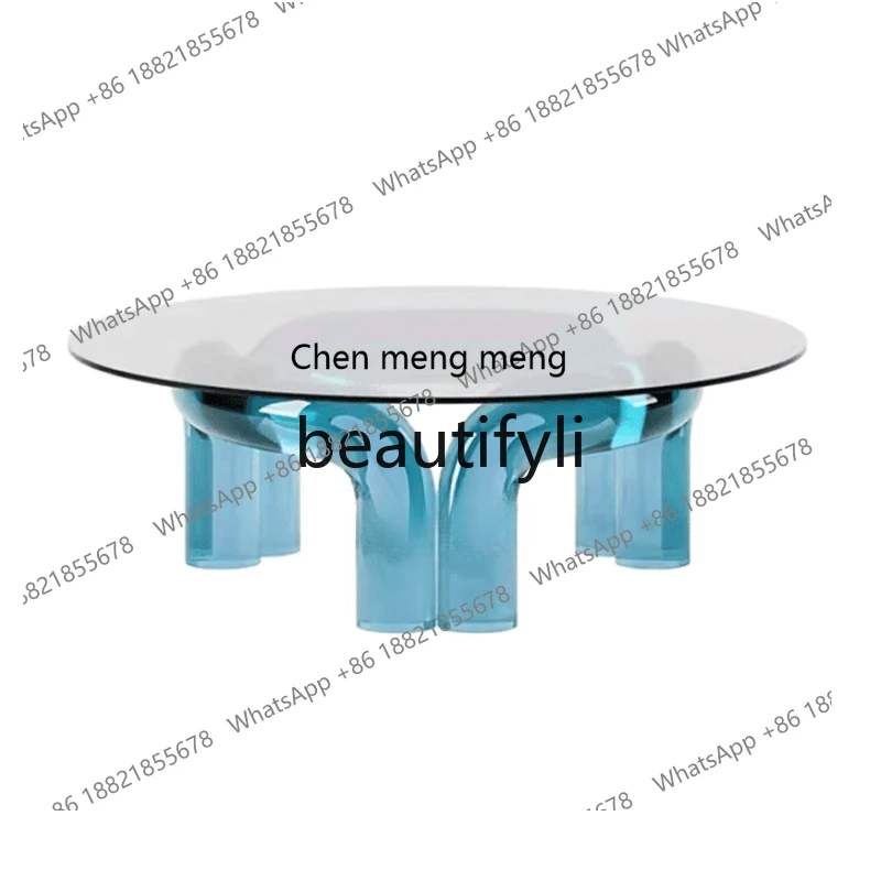 

Acrylic round light luxury high-end living room, glass coffee table, transparent tea table H