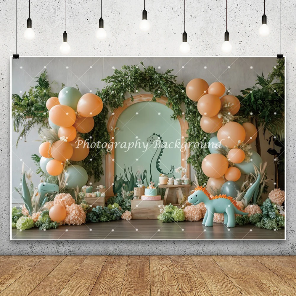 Cartoon dinosaurus achtergrond schattige dinosaurus tropische jungle kinderen verjaardag baby shower partij ballon decor fotografie achtergrond