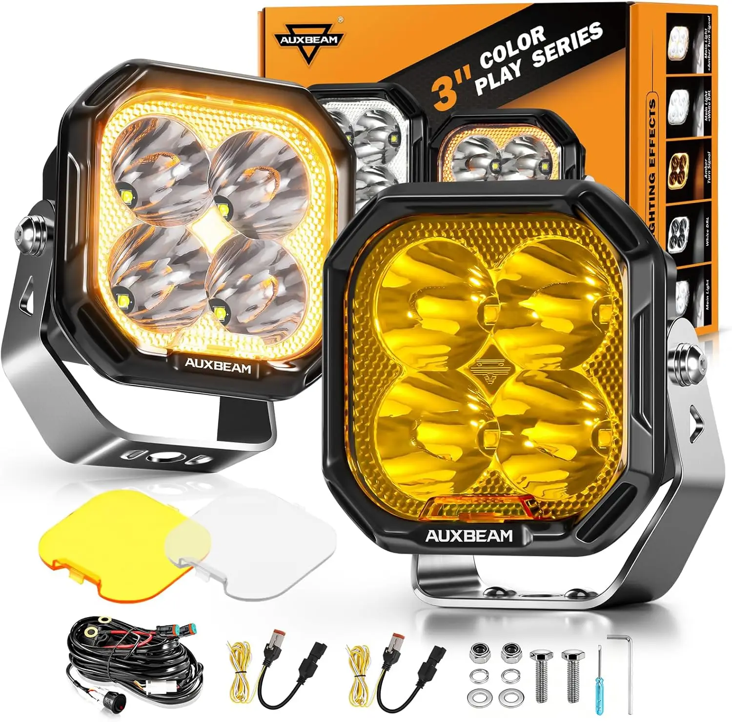 

3 Inch LED Pod Lights, 11600LM 100W Spot Beam with Amber White DRL & Turn Signal for Truck Jeep ATV UTV