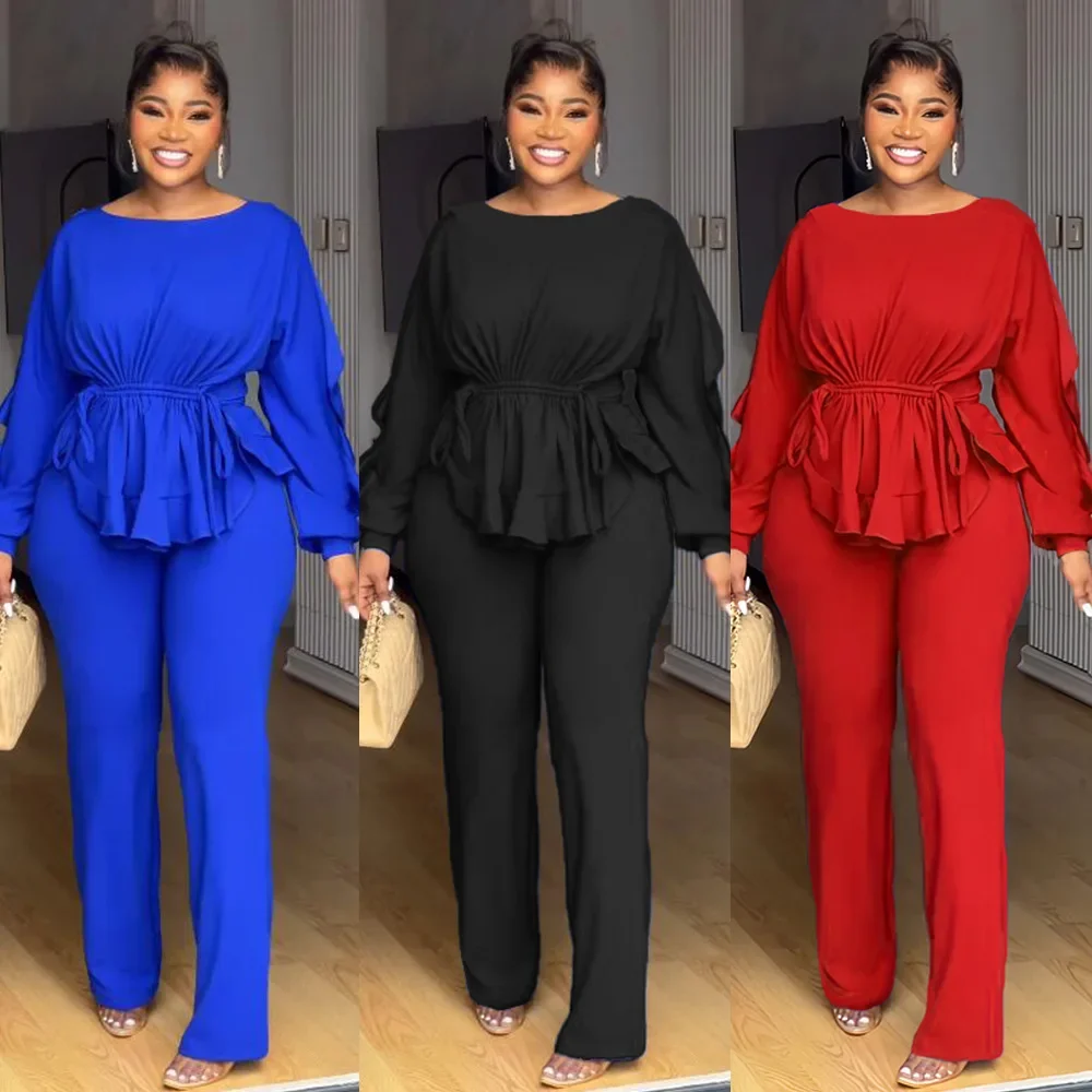 

Афро-одежда из 2 предметов для женщин, осенний африканский топ из полиэстера с длинными рукавами, одинаковые комплекты брюк, Дашики, африканская одежда, наряды