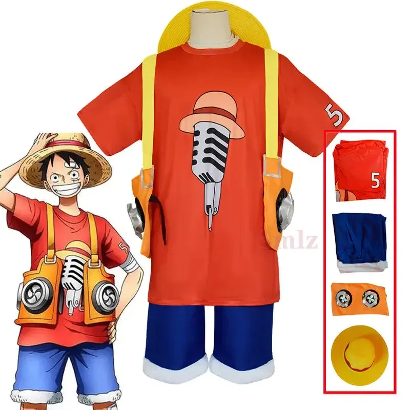 

NewNew Anime Cosplay film Red Luffy cosplay costume top shorts strap hat outfits Halloween carnival suit2025