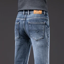 2023 Autumn New Men Regular Fit Stretch Jeans Classic Style Smoky Gray Fashion Casual Denim Pants Male Brand Trousers Blue