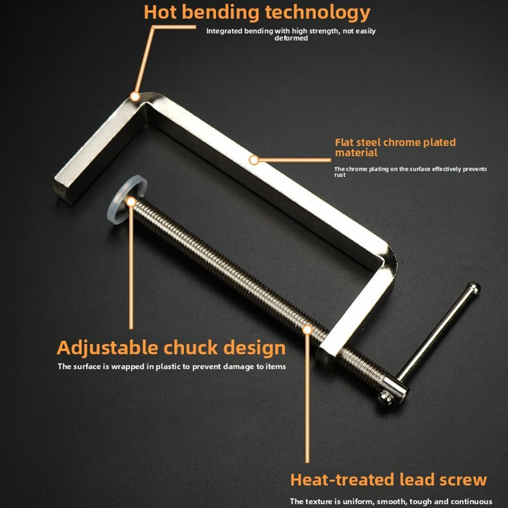 

G Clamp for Wood Metal Plastic Stone Featuring Flat Steel Construction Chrome Finish and Smooth T-Handle Operation