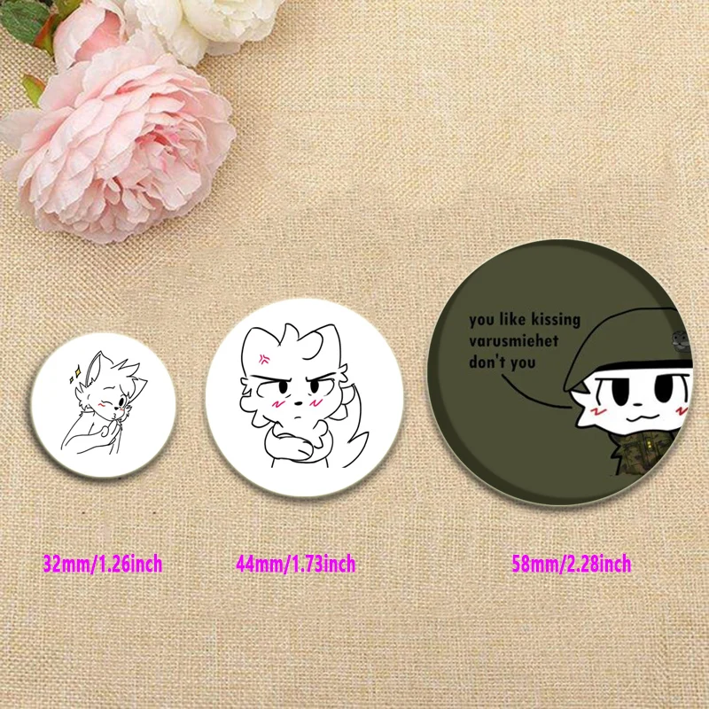 Cute Cartoon Animals Pins Boykisser Silly Cat Funny Meme Brooches Round Creative Badge Backpack Accessories Jewelry Gifts