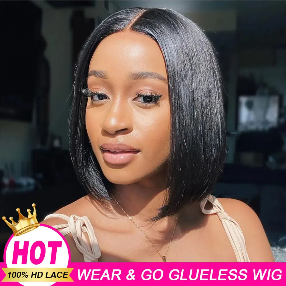 

Wear And Go Bob Wigs For Women Human Hair Straight Glueless Wig Ready To Go Human Hair Wigs Pre Cut Lace 4x4 Closure Wig