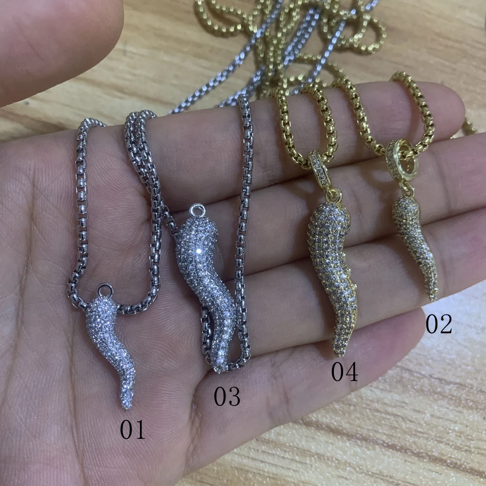 10PCS, New Clear cz stones creative pepper charm necklace women 316L Stainless steel chilli capsicum fashion pepper necklace