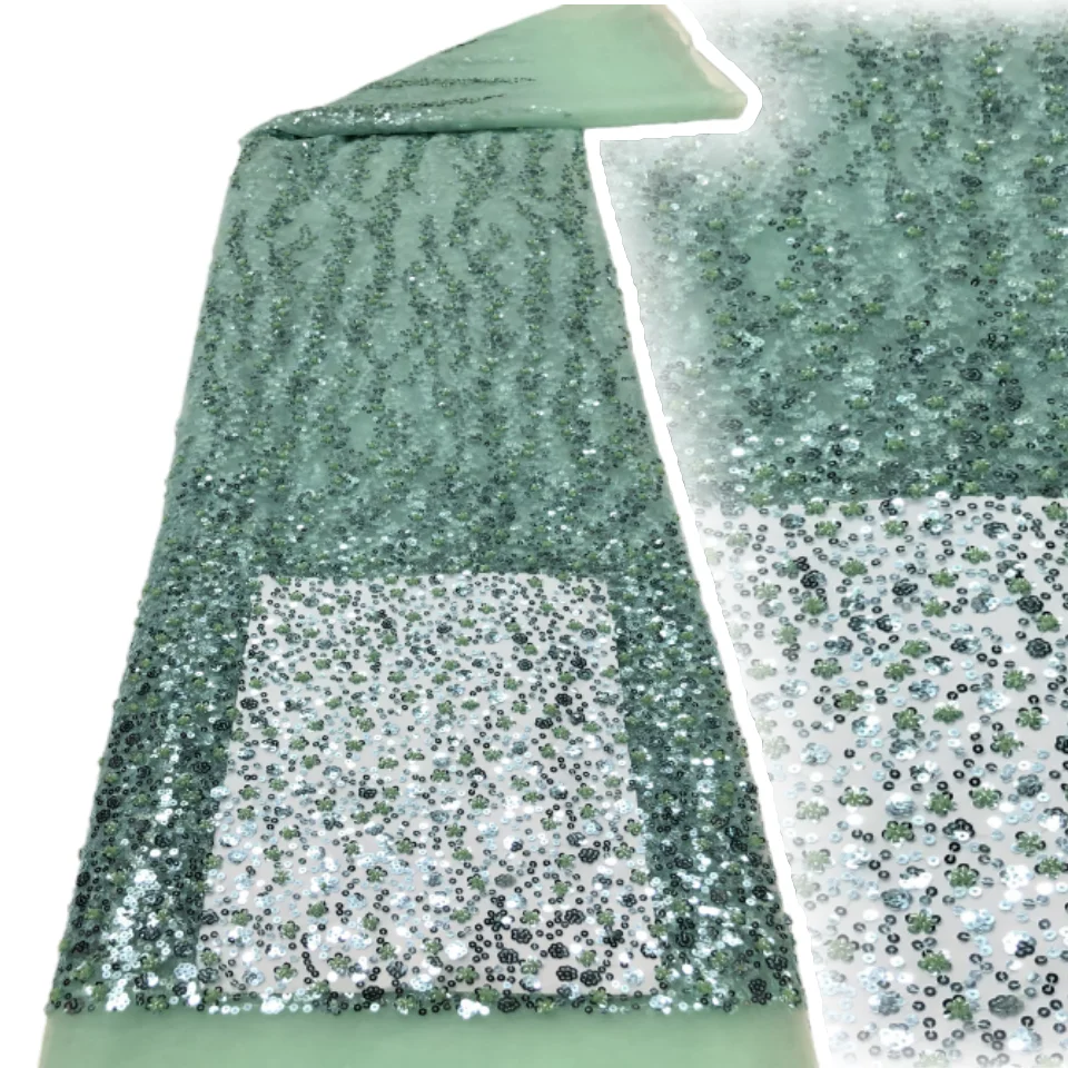 

2024 Роскошная французская вышивка бисером кружевная ткань в африканском нигерийском стиле с блестками кружевная ткань для шитья свадебного платья TP1600