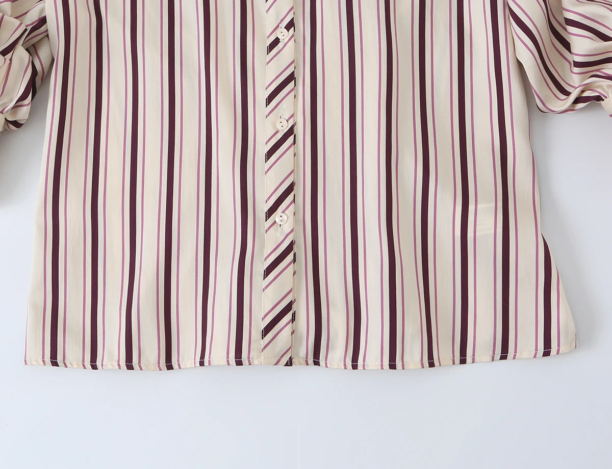 BSAY 2026 Herbstmode Damen Gestreiftes Hemd mit Reverskragen und Verstellbarem Roll-Up-Ärmel-Design, Knopfverschluss Vorne, Locker Geschnittene Freizeitbluse – Detail 11