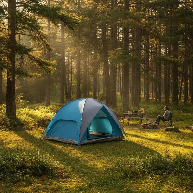 Tente de camping avec abri imperméable Dôme Bleu, idéale pour la randonnée en banlieue, le camping en bord de lac et les séjours de nuit en bord de mer, avec une excellente performance imperméable.