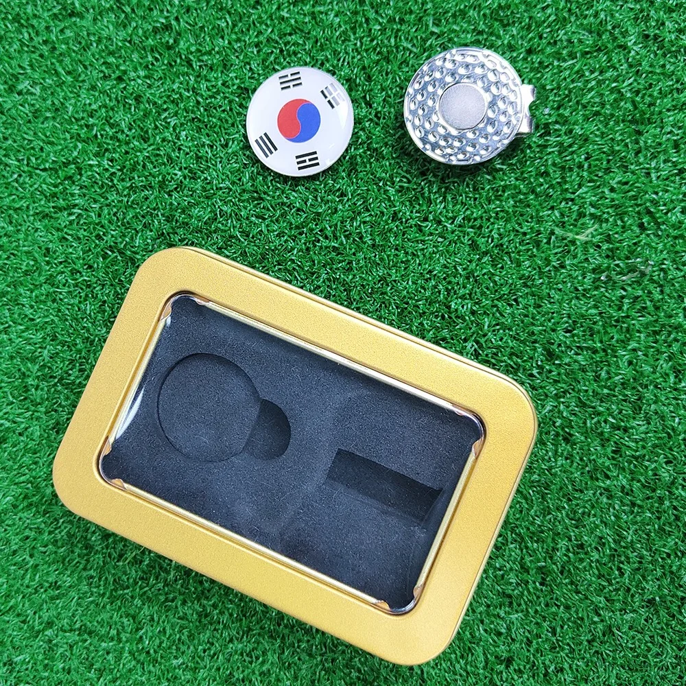 Korean Flag Golf Ball Marker with Magnetic Cap Clip in Iron Gift Box, Golf Supplies, Ideal Gift