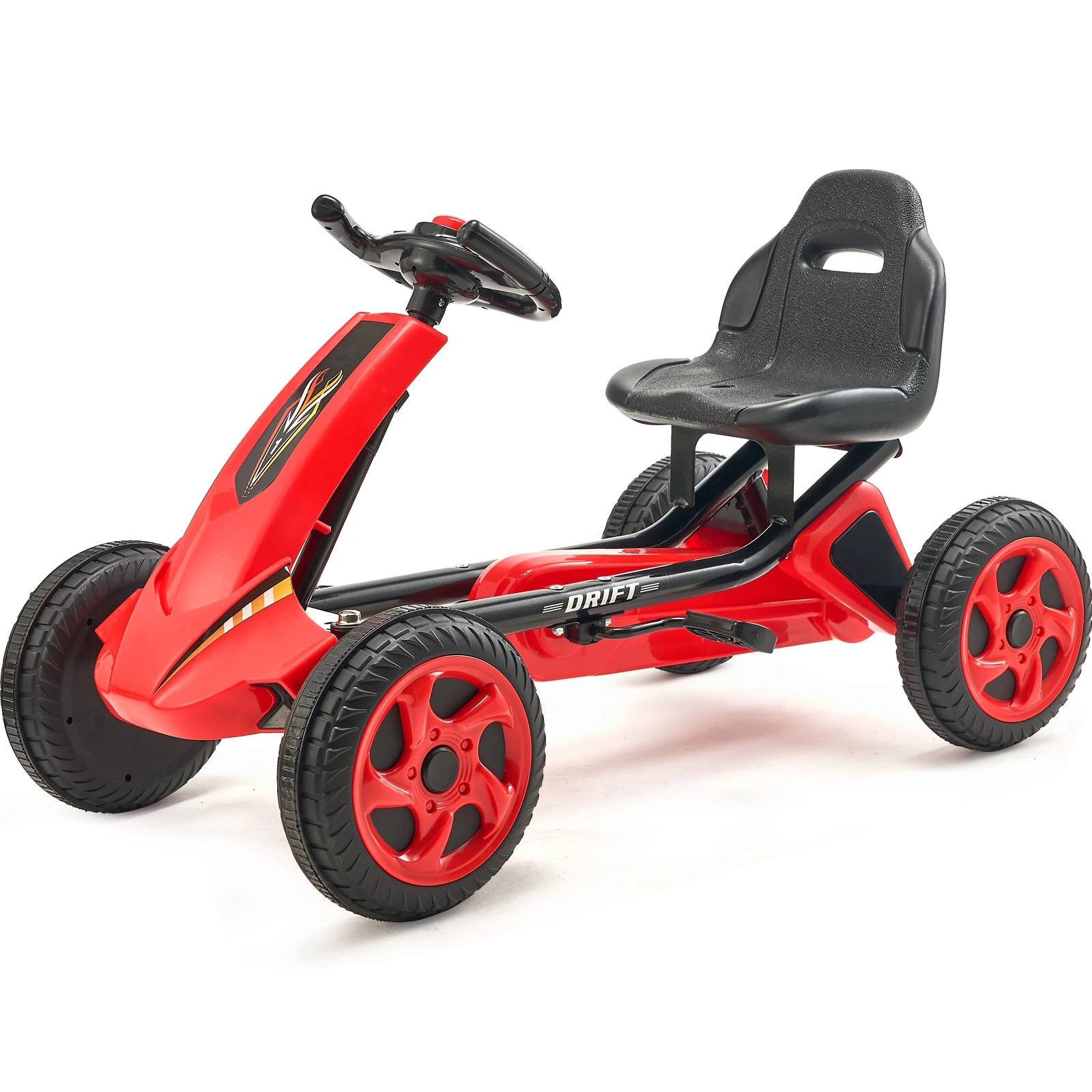 SucceBuy, Pedal para niños de 66 libras, Go Kart, 4 ruedas, Pedal todoterreno, juguetes para paseo con asiento ajustable, coche de Pedal de carreras al aire libre para niños