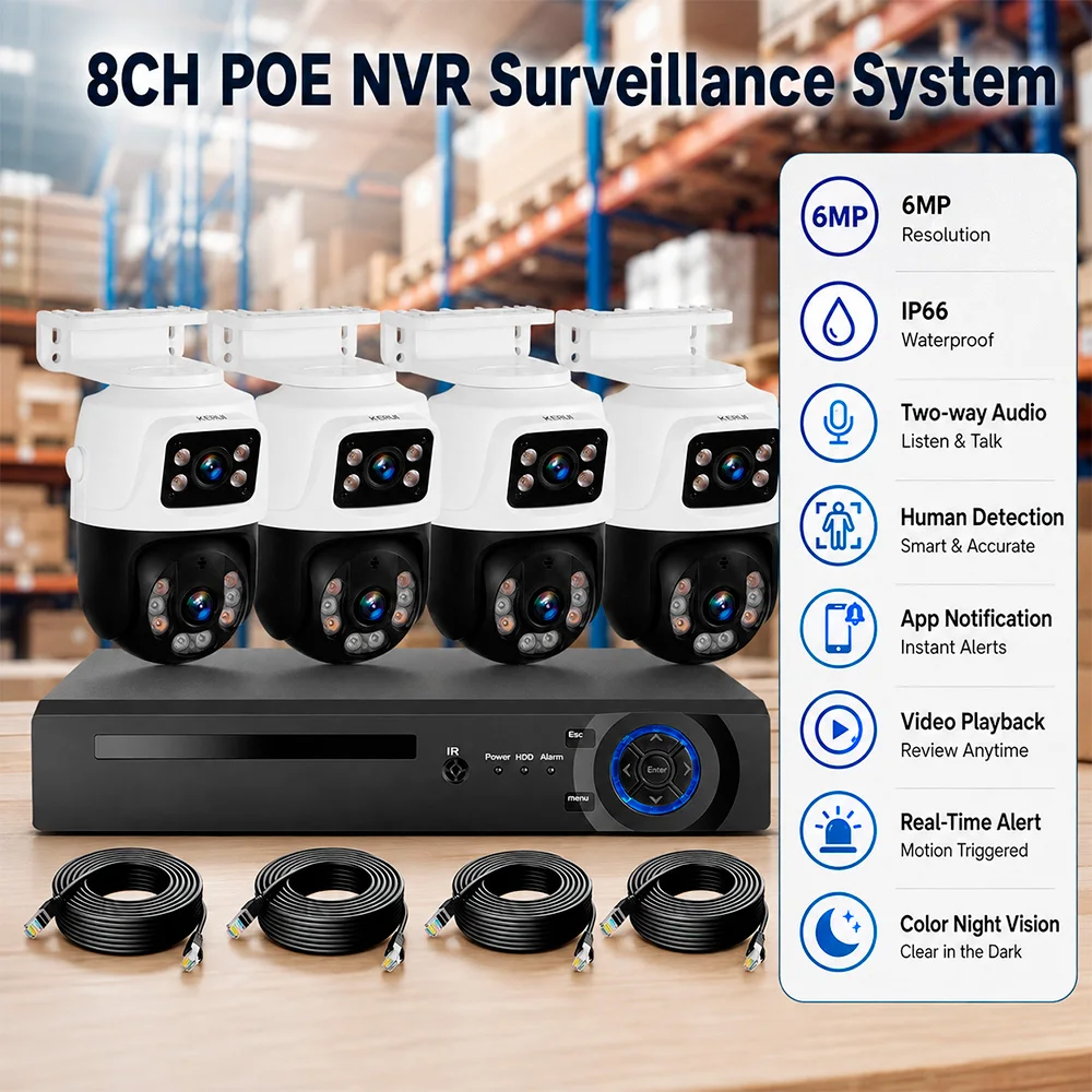 KERUI Surveillance System 8CH POE NVR Kit 6MP Dual Lens IP Camera System Outdoor Waterproof CCTV Human Detection Security