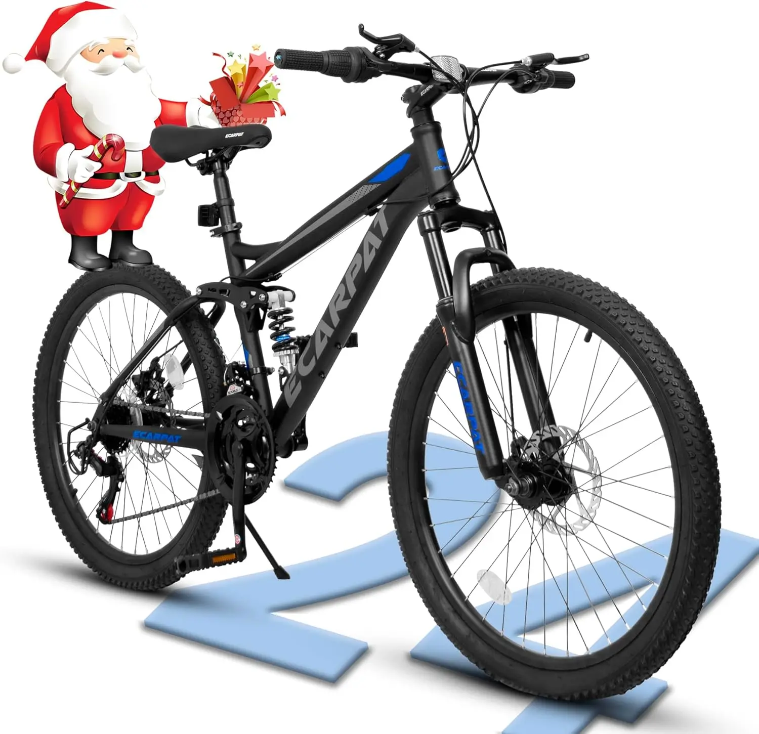 Mountain Bike 24 Inch, Dual Full Suspension Mountain Bike, Christmas New Year Gifts for School/Work, 21-Speed Aluminum/Steel