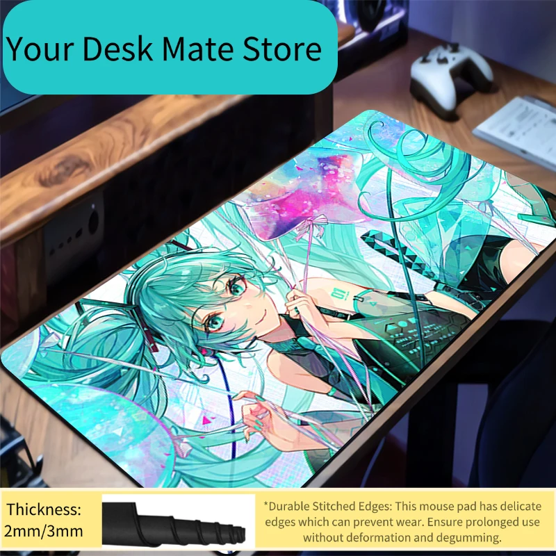 Hatsune Miku Heart Pink Anime Gaming Mouse Pad Extended Large Non-Slip Anti-Dirt Desk Mat