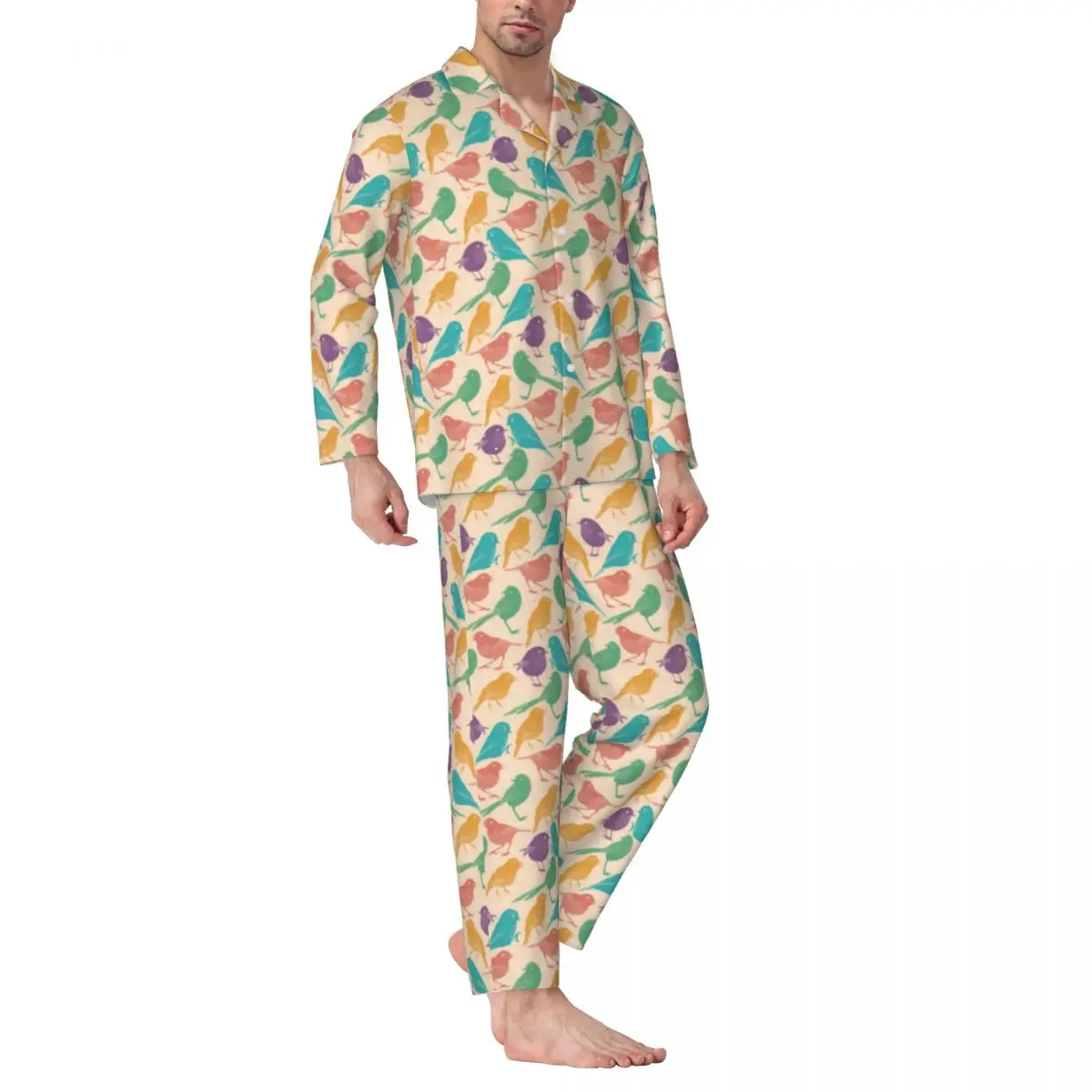 

Cute Colorful Animal Pajamas Set Cute Animal Print Kawaii Sleepwear Men Long Sleeve Casual Night 2 Pieces Nightwear Big Size 2XL