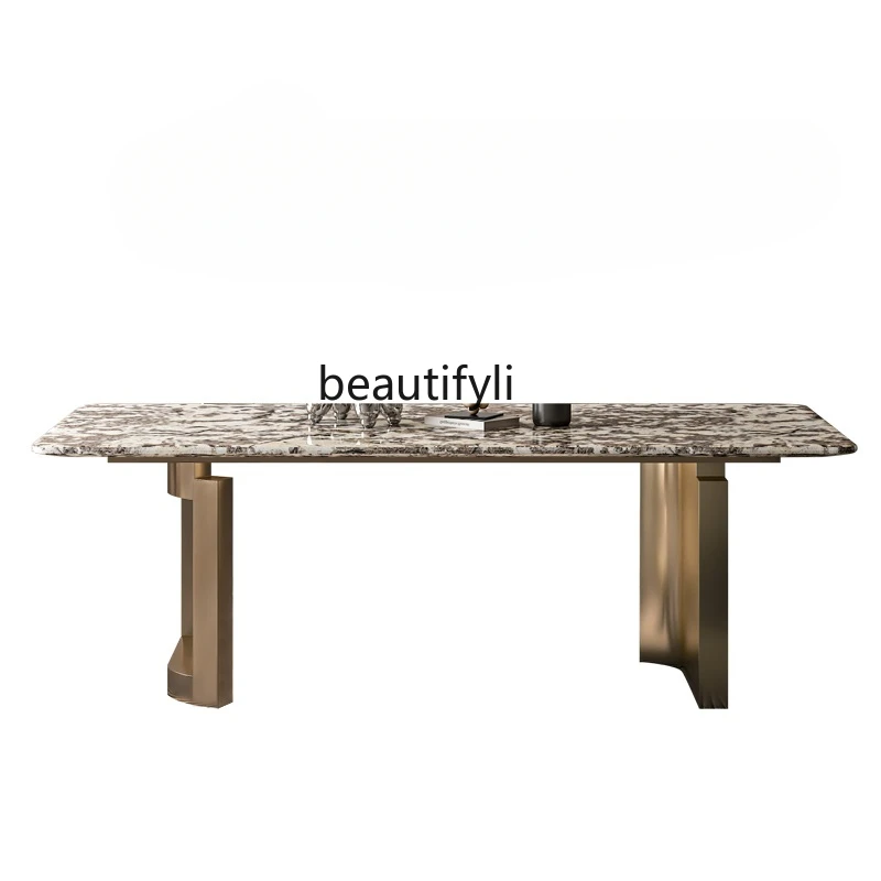 Natural Marble Dining-Table Luxury Stone Light Luxury Modern High-End Villa Household Restaurant Rectangular Dining Table