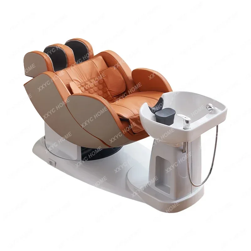 Electric massage semi-reclining flush bed, intelligent rotating hair chair, head therapy water circulation shampoo bed