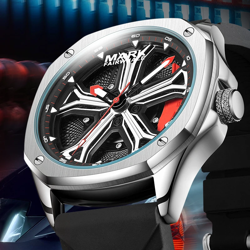 MARK FAIRWHALE FW-5060 Fashion Wristwatch Creative Rotating Wheel Dial Silicone Strap Casual Luminous Men's Quartz Watches