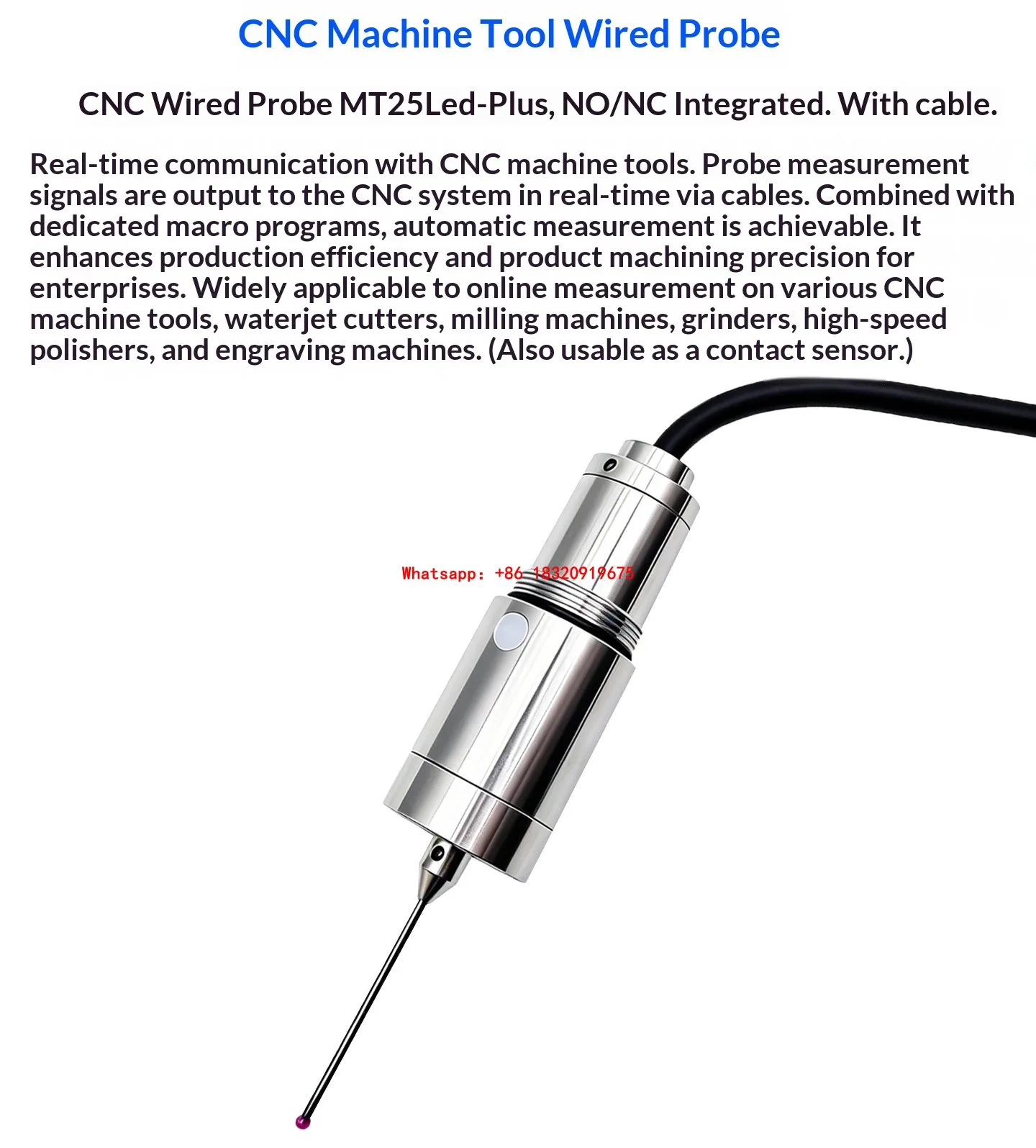 Cyclmotion MT25-Plus Wired CNC Machine Tool Probe (for Lathes and Engraving Machines) / MT25LED-Plus Edge Finder & Center Finder