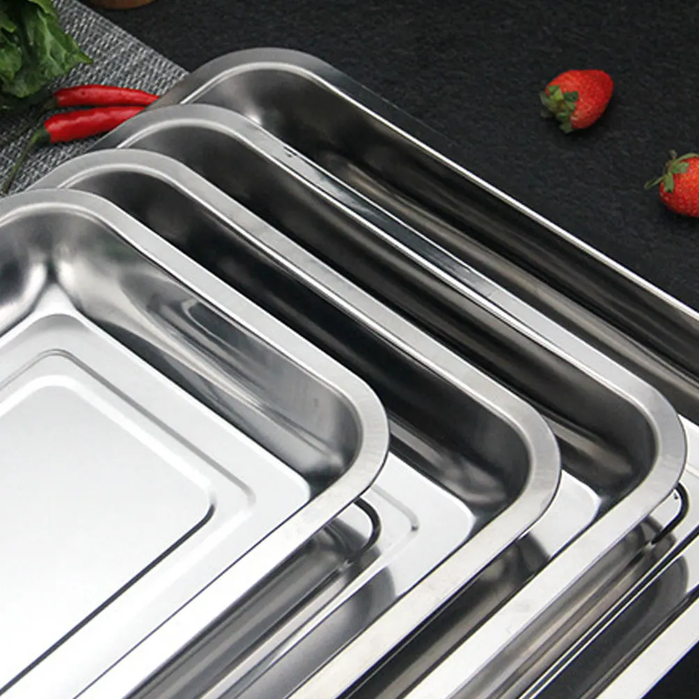 

10Pcs Stainless Steel Serving Tray Practical Rectangular Design for Home Restaurant Hotel Dinner Salad Snack Storage