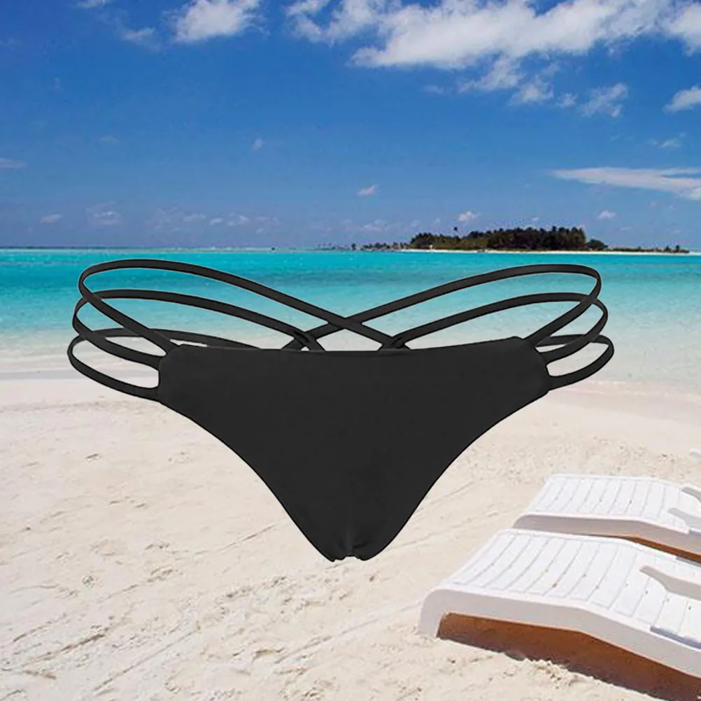 

Strappy Bikini Briefs Size Xl Black Women Swim Bottoms with Design Stretchy Breathable Beachwear for Vacation Pool