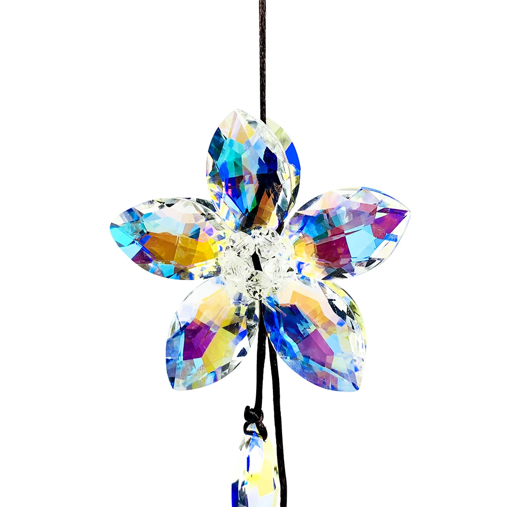 Aurora Fire Polished AB Color 3D Petal Flower Crystal Pendant Prism Angel Tears Chandelier Rainbow Sun Catcher Yard Garden Decor