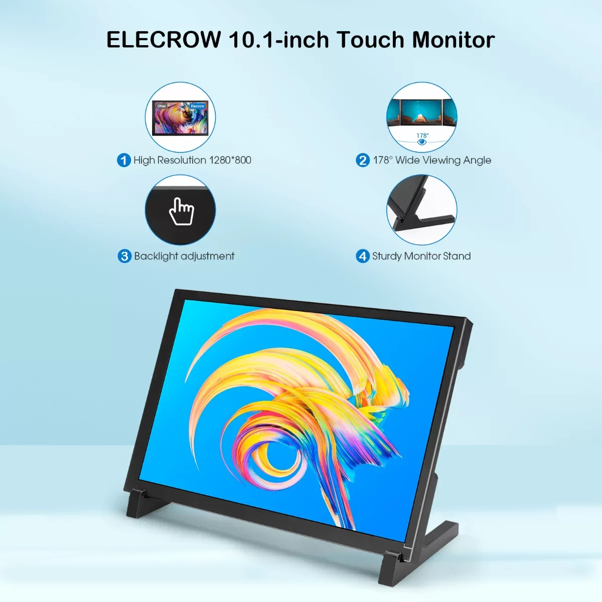 10.1'' Touchscreen Monitor IPS HD 1280*800 with Stand for Raspberry Pi /JetsonNano/PC/CCTV