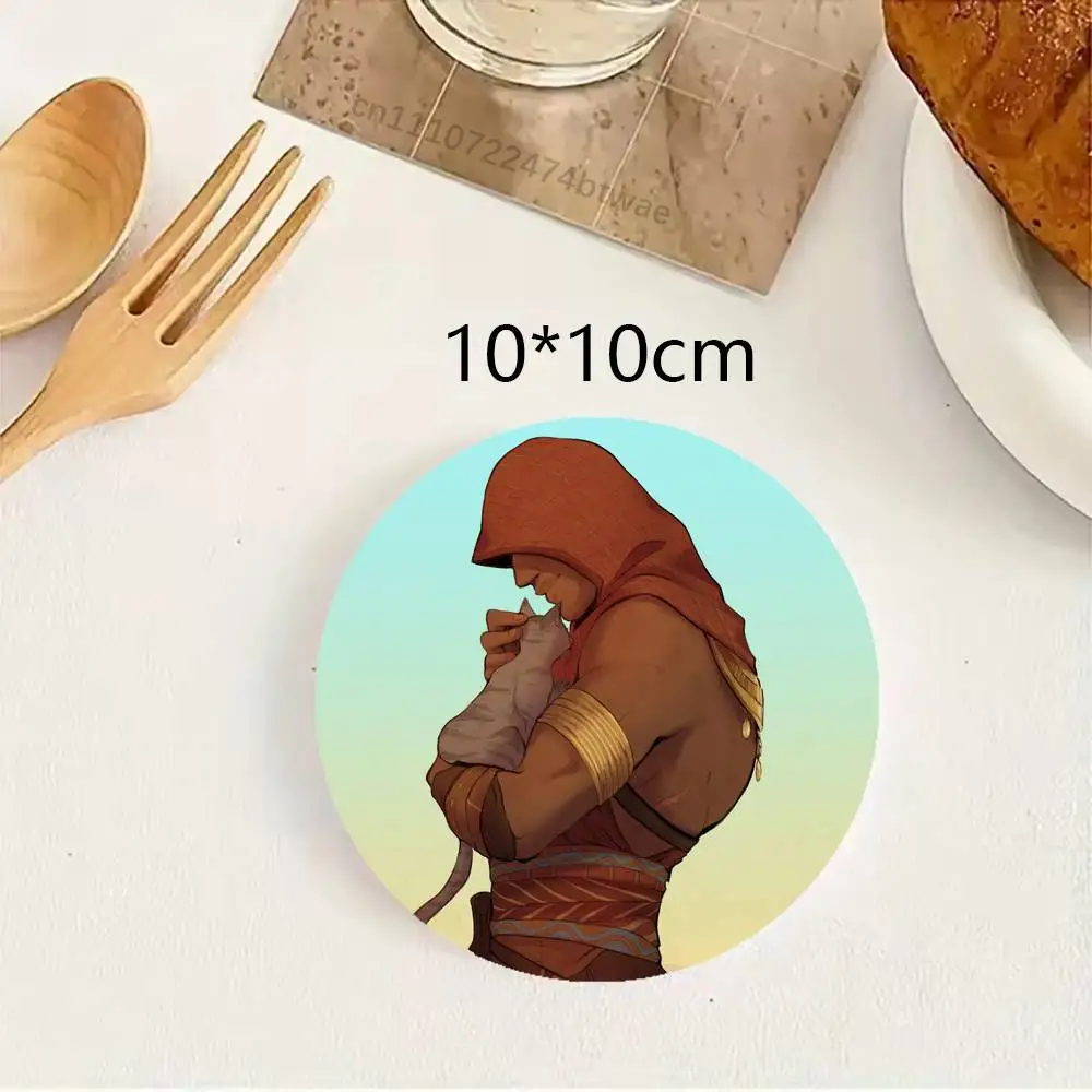 A-Assassin AC Creed Bayek of Siwa Round Wooden Coasters Suitable For Restaurants And Coffee Home Gift Choice Holidays