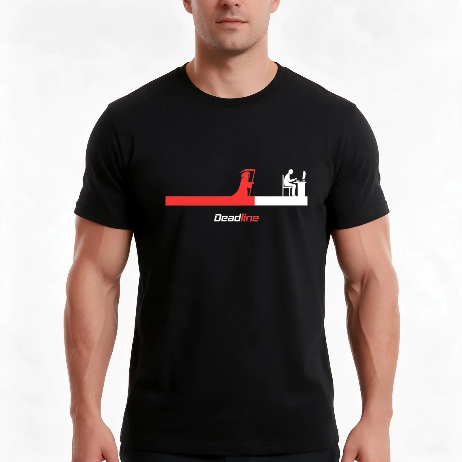 Deadline time coding programer T-Shirt, Summer Casual Cotton Tee, Oversized Streetwear Tops, Vintage Graphic Print, 100% Cotton