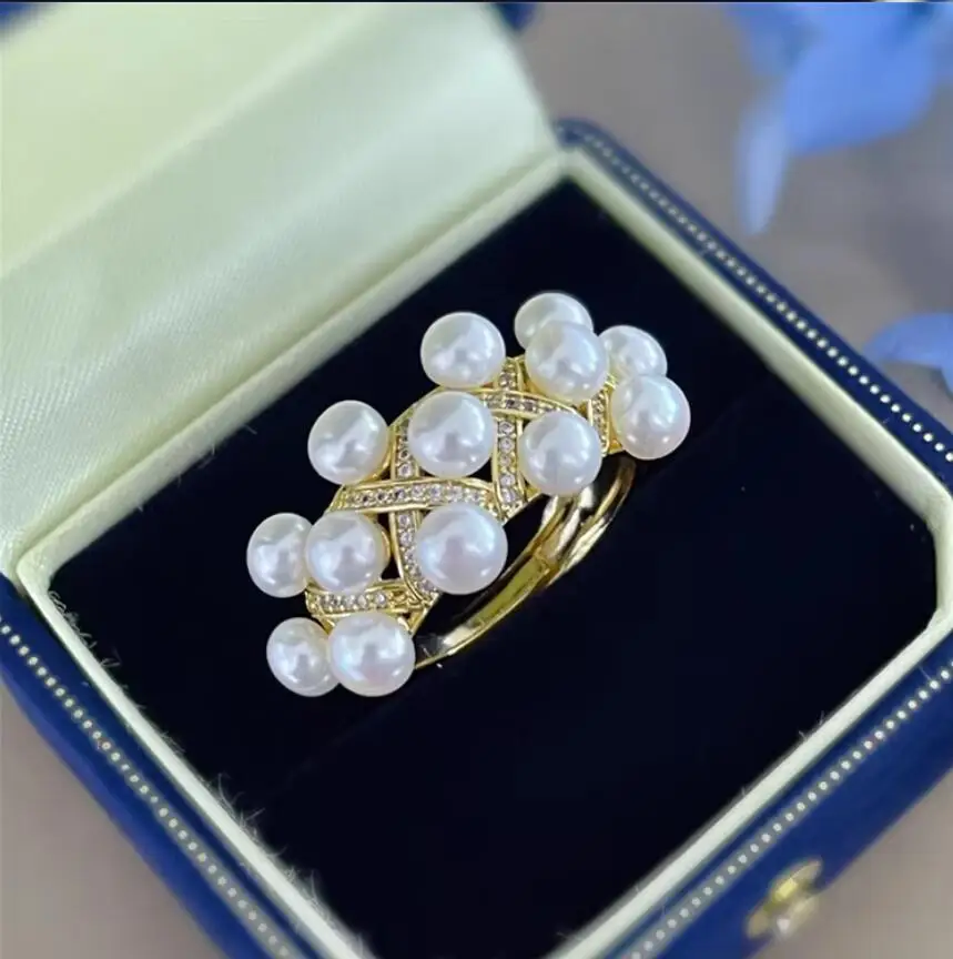 GORGEOUS 4-5MM SOUTH SEA WHITE PEARL RING 925S