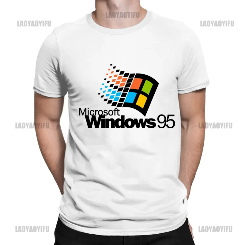 Windows 95 Small T-Shirt Summer Top Blouse Men Casual Stylish Street Fashion Short Sleeve Clothing Streetwear Cotton