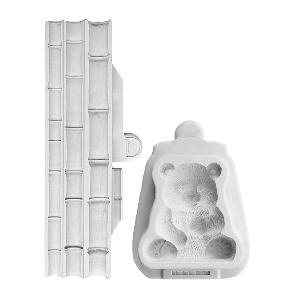 

2 Pcs Panda Silicone Mold Bow Tray Bear Fondant Molds Cake Animal Mould Silica Gel Decorating Moulds