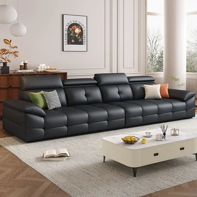 أريكة إيطالية بسيطة من جلد البيانو، شقة صغيرة حديثة، غرفة معيشة لورانس، صف مستقيم، طبقة أولى من جلد البقر #2