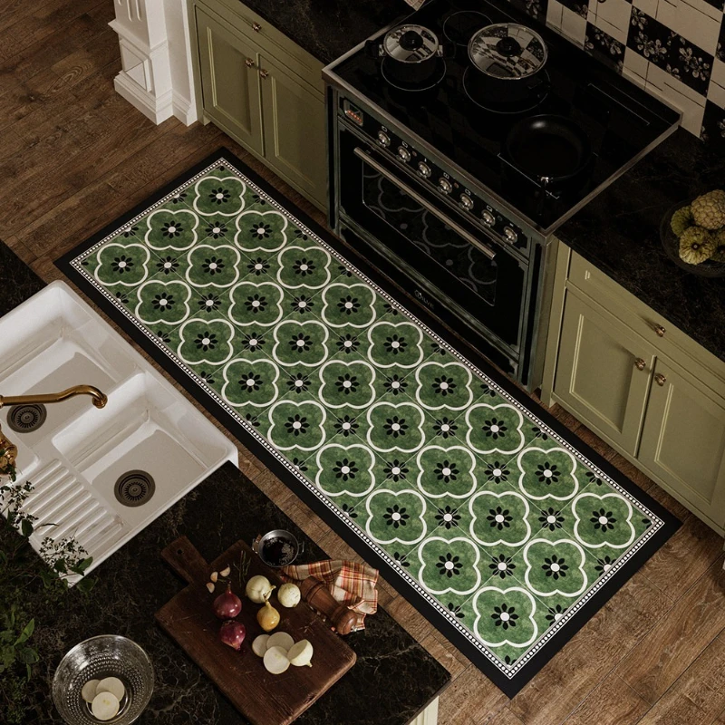 Flower-shaped Grid Kitchen PVC Leather Rug Waterproof Oil-proof Stain-resistant Carpet Large Area Non-slip Floor Mats Tapis 러그
