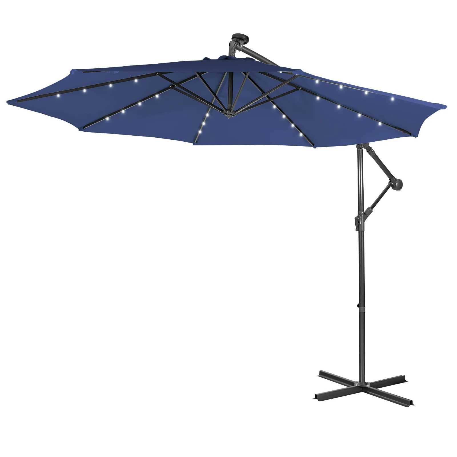 

10FT Cantilever Solar Powered 32 LED Lighted Patio Offset Umbrella Outdoor Navy