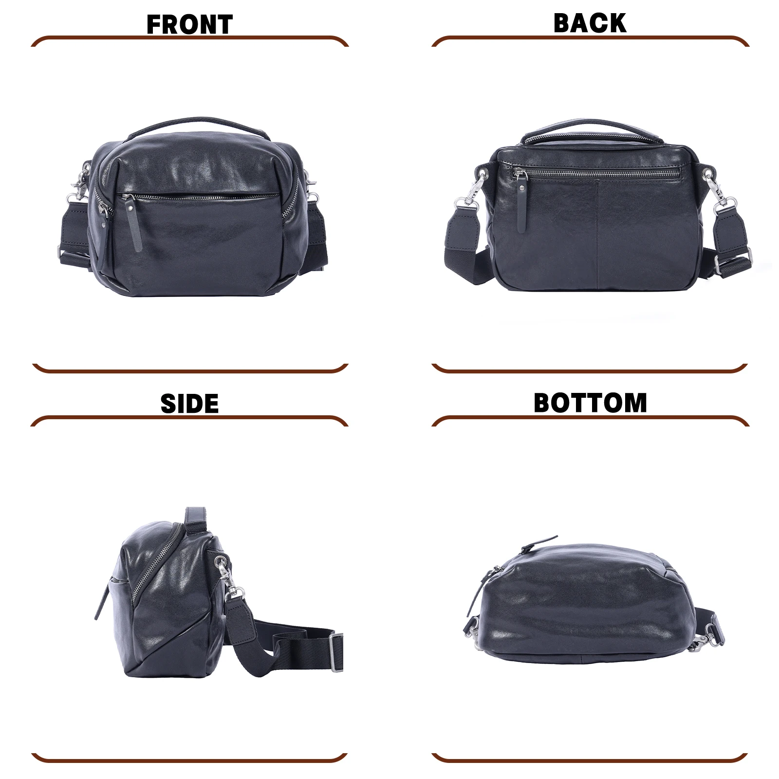 Echte Leder-Umhängetasche für Herren, Casual, Vielseitig, Kameratasche, Oberleder, Modischer Stil – Detail 13