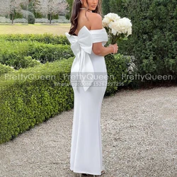 Customized Off Shoulder Mermaid Bridesmaid Dresses With Bow Plus Size Women Long Trumpet White Wedding Party Dress Maid Of Honor
