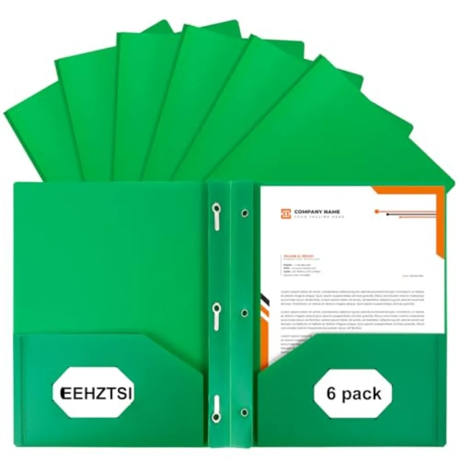 

Plastic Folders with Pockets and Prongs, 2-Pocket Folders with 3 Fasteners, Holds US Letter Size Paper for School/Office/Home