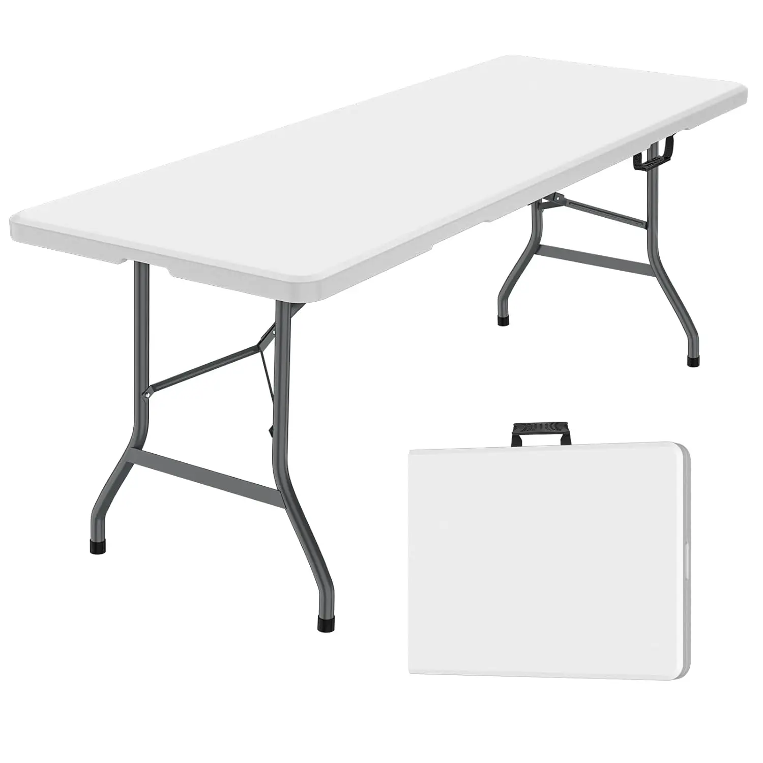 

6FT Folding Table, Plastic Foldable Table Portable Heavy Duty with Frame Locks, Built in Carry Handle for Picnic,, Customized