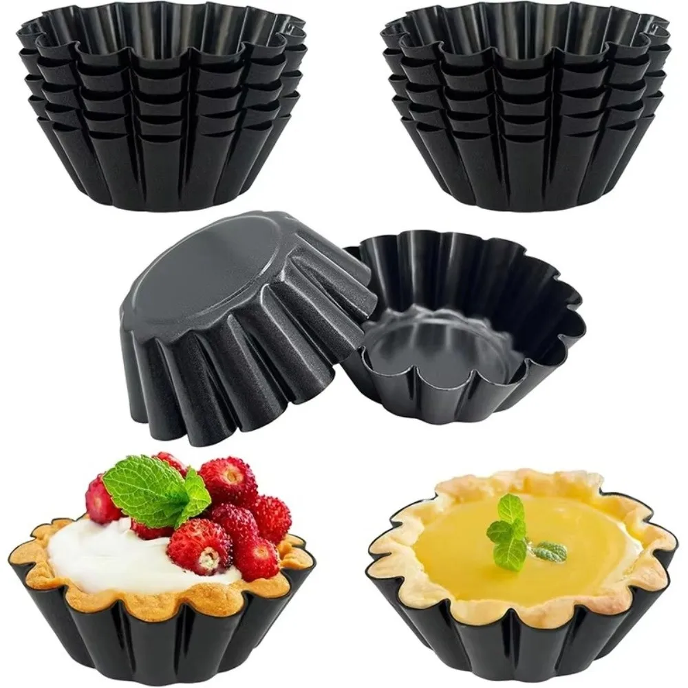 New Carbon Steel Egg Tart Pan Removable Bottom Fluted Edge Pie Baking Mold Stackable Non-Stick Cupcake Tin Home Baking Tool
