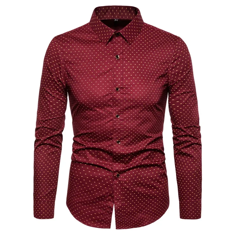 Nieuwe Herfst Modemerk Heren Kleding Slim Fit Shirt Met Lange Mouwen Mannen Polka Dot Casual Heren Shirt Social Plus Size M-5XL