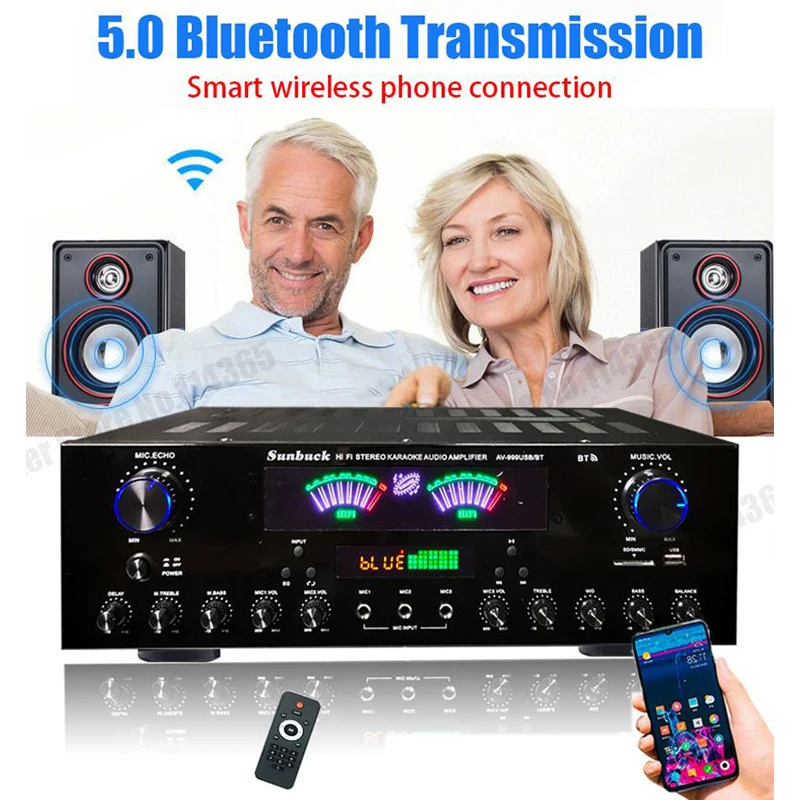 SUNBUCK 999BT بلوتوث HiFi مكبر صوت شاشة ديناميكية مزدوجة مضخم صوت عالي الطاقة s لنظام السينما المنزلية كاريوكي