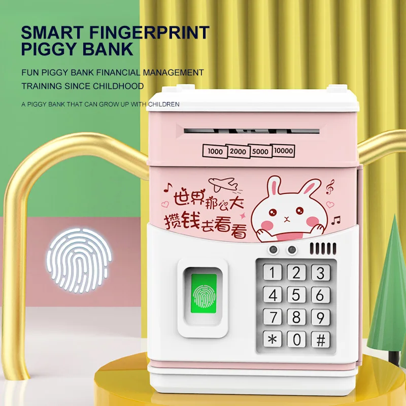 Simulated Fingerprint Sensing Children\'s Piggy Bank Cartoon ATM Password Box Automatic Roll Money Creative Gift Toy