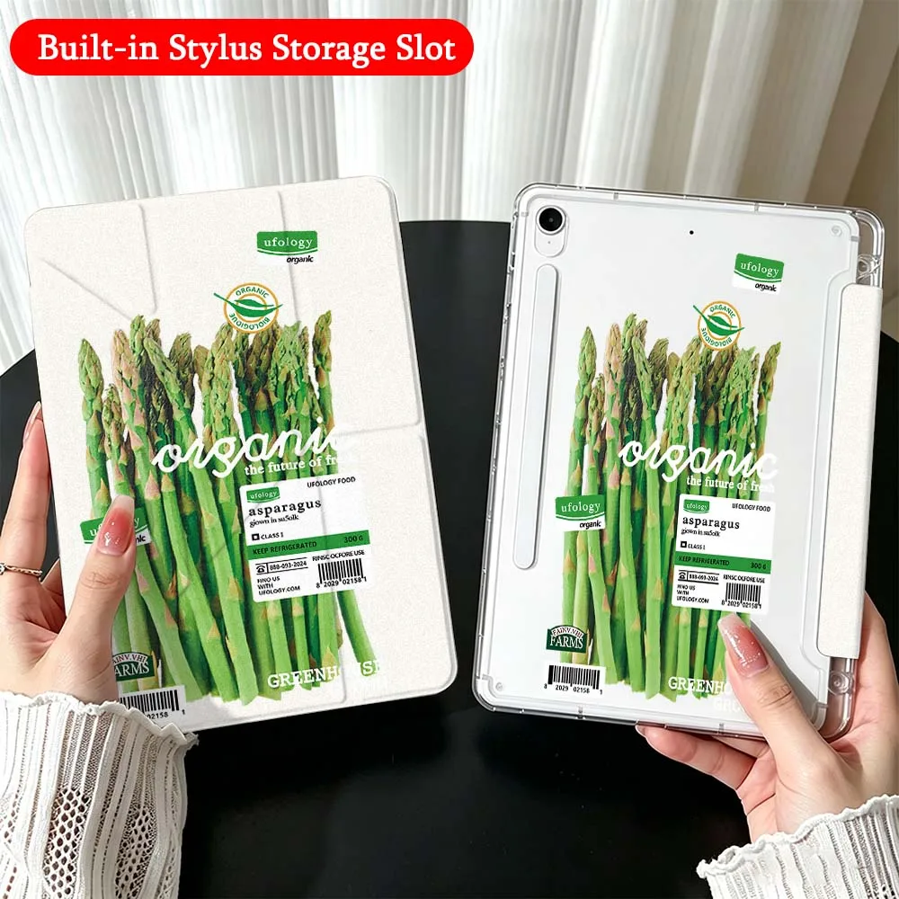Fresh Vegetable Label For Samsung Galaxy Tab A9 A8 A11 S6 S7 S8 S9 S10 FE Plus Lite Transparent Y-Shaped Folding Tablet Case